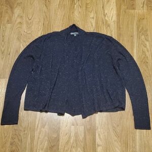 89th & Madison Open Front Cardigan Sweater Womens Size XL Navy Silver Metallic